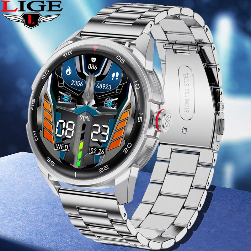 LIGE – montre connectée en acier pour hommes, écran couleur HD, étanche 1.32, moniteur d'activité physique, pour Android et iOS, nouveau, 2022