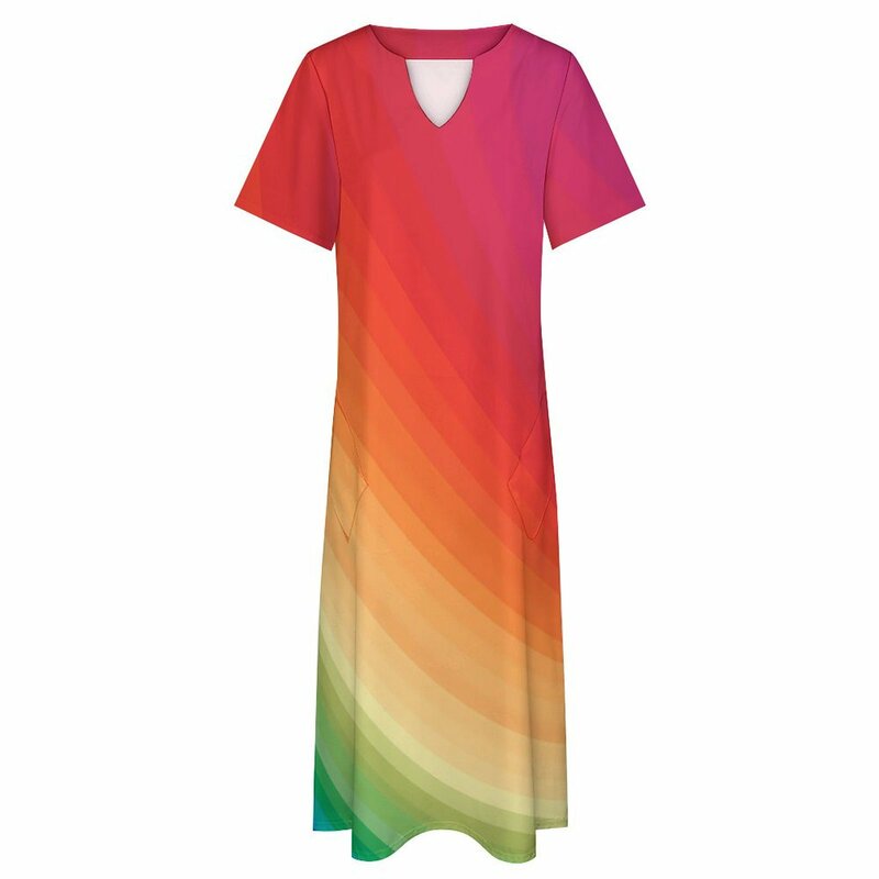 Helle Regenbogen Kleid abstrakte Kunst kawaii Maxi kleid Mode Boho Strand lange Kleider Frauen Kurzarm benutzer definierte übergroße Vestidos