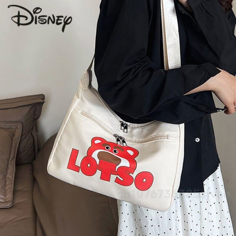 Disney Strawberry Bear Women's Crossbody Bag Fashionable High Quality Girls' Shoulder Bag Cartoon Versatile Women's Storage Bag
