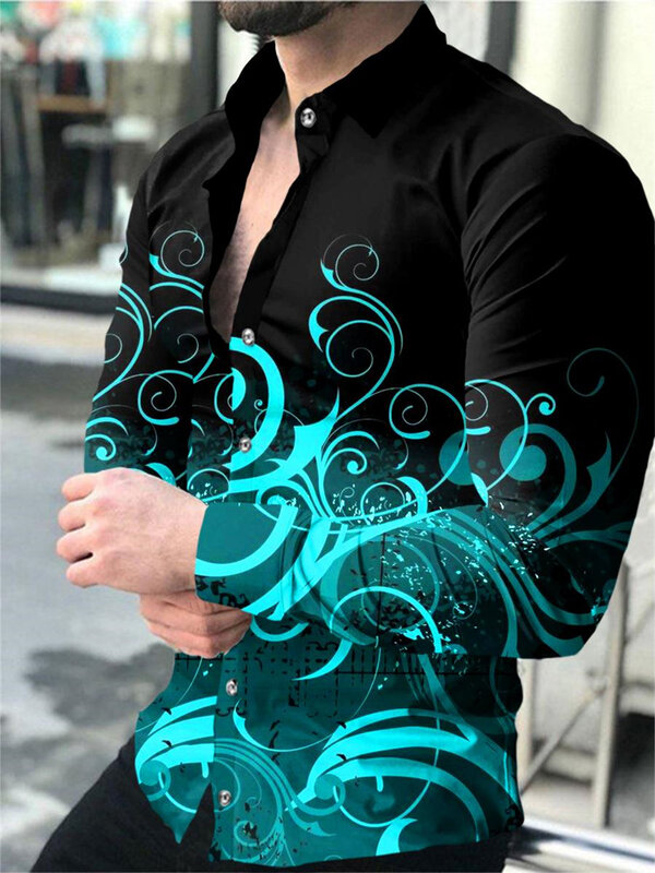 Camisa de manga comprida masculina, camisa social casual de rua, Trend Design, céu estrelado, luxo, lapela, 2023
