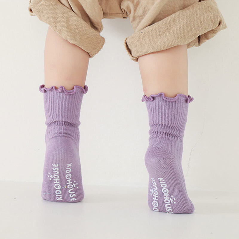 Носки Modamama для маленьких девочек 3 пары, носки из органического хлопка, мягкие детские кружевные носки, нескользящие носки для новорожденных, однотонные носки для новорожденных