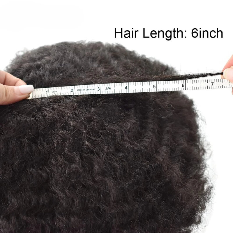 Rambut palsu pria keriting Afro penuh kulit injeksi wig pria sistem pengganti garis rambut alami palsu pria