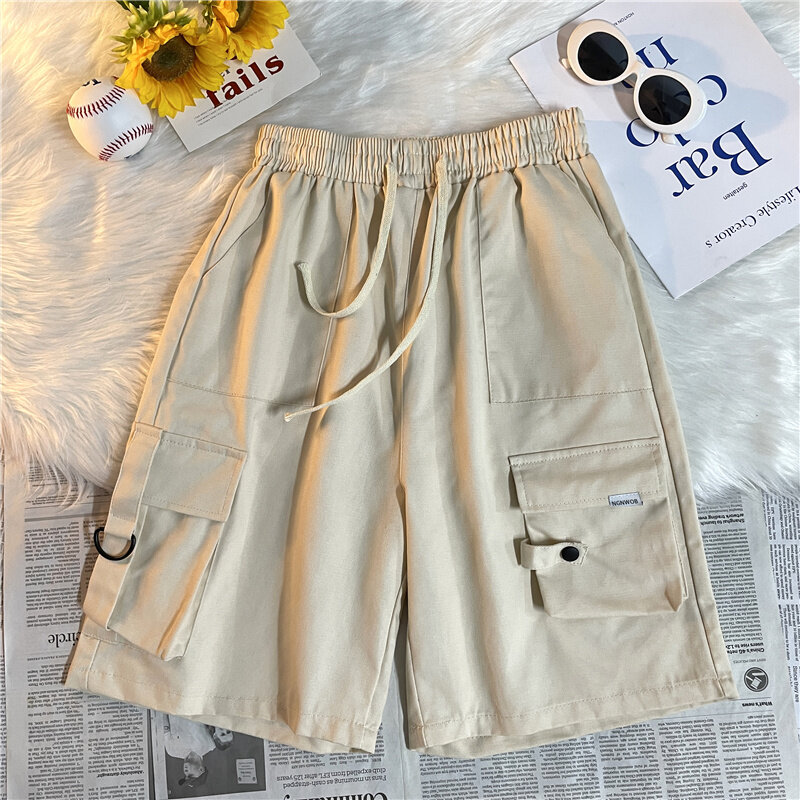 Solid Loose Casual Pocket Cargo Shorts Men Elastic Waist Short Trousers Male Summer 2024 New Outdoors Men's Clothing E45