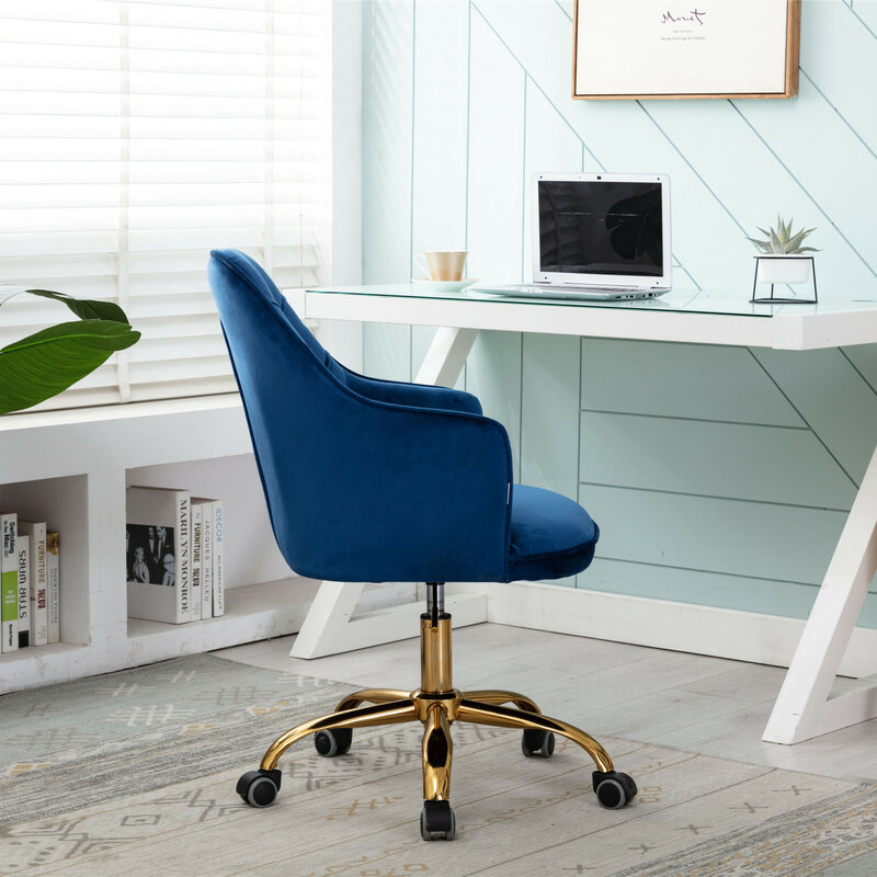 COOLMORE-silla giratoria de concha de terciopelo azul marino, sillón moderno de ocio para sala de estar y oficina