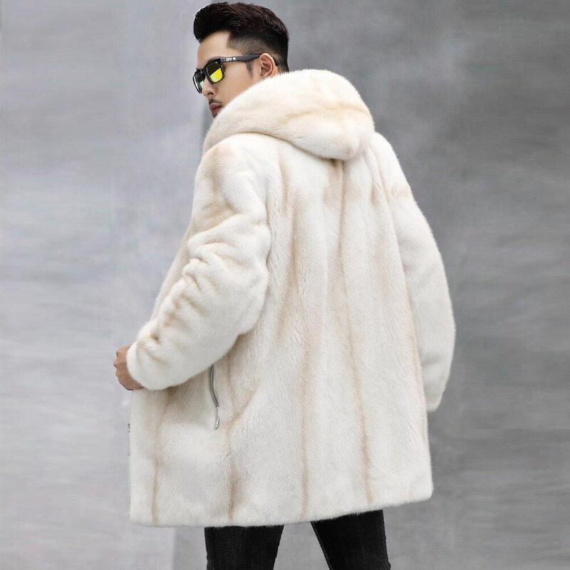 Joyce & Dora-chaqueta de piel de visón para hombre, abrigo de longitud media con capucha, abrigo cálido de piel de visón para invierno