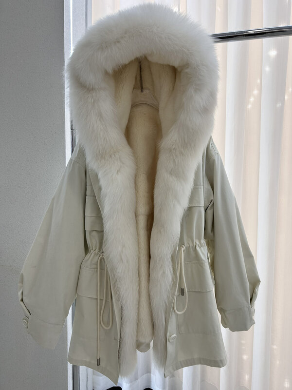 Chaqueta de plumón con capucha, abrigo corto holgado con cuello de pelo empalmado, diseño cálido y cómodo, novedad de invierno, 2023, 1225