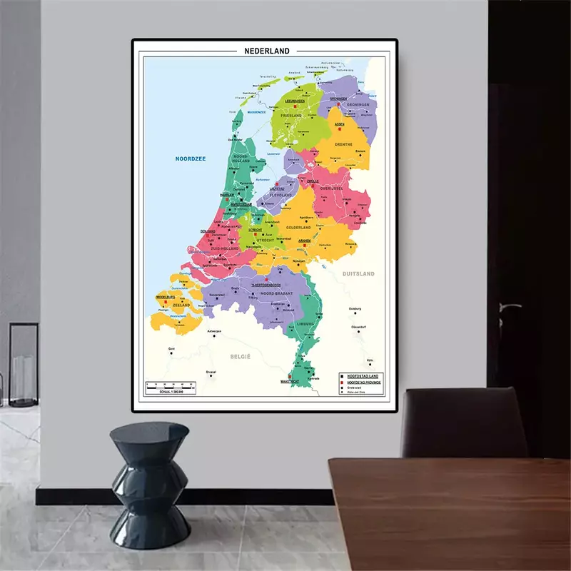 100*150 Cm Peta Belanda Di Belanda Non-woven Kanvas Lukisan Dinding Seni Poster Ruang Tamu Dekorasi Rumah Perlengkapan Sekolah