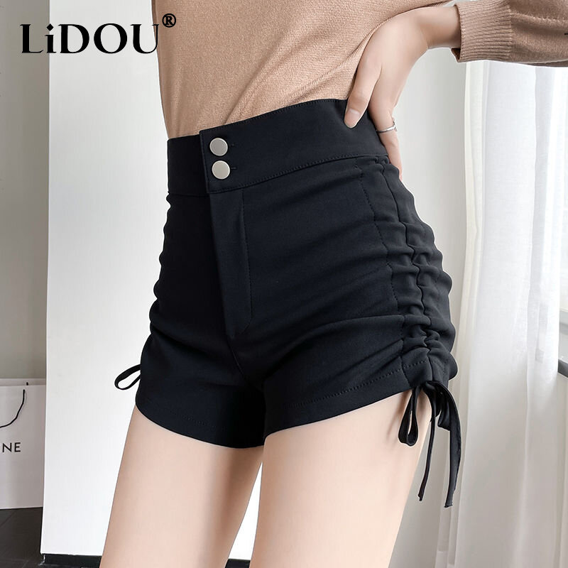 Pantalones cortos ajustados de cintura alta para mujer, Shorts informales a la moda que combinan con todo, color negro, novedad de verano