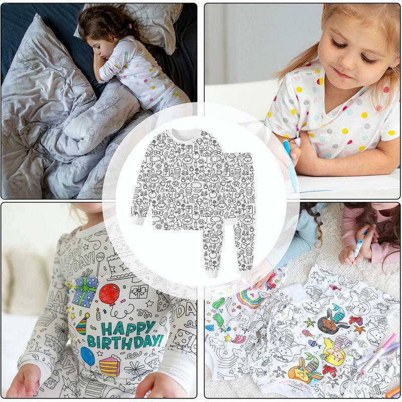 DIY Kinder Pyjamas Färbung Kinder Kunst Farbe Ihre eigenen Pyjama Skizze bunte Kinder Pyjama Set Pyjamas Nachtwäsche Pyjs Handwerk