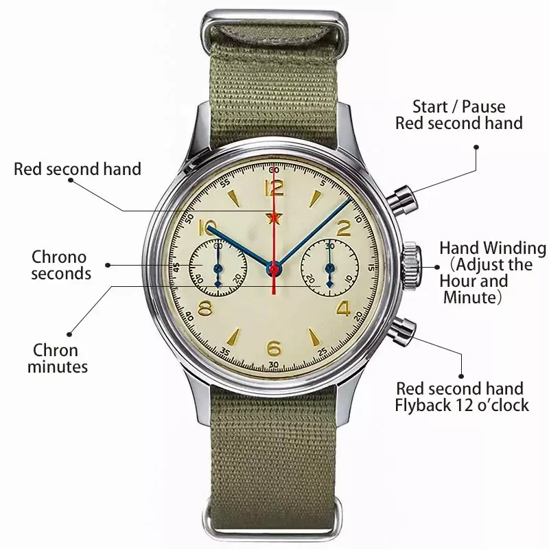 Relógio de quartzo piloto impermeável masculino, marca original superior, cronógrafo retro, AAA + relógios, 1963, 42mm