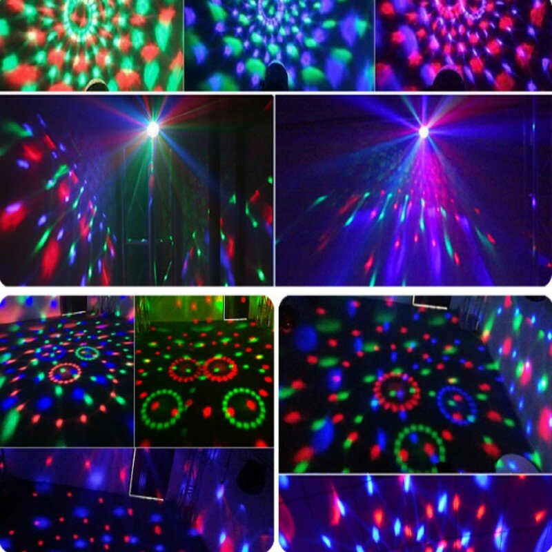 Aktywowany dźwiękiem obracające się światło kolorowe diody LED światło stroboskopowe scena aktywowana dźwiękiem z pilotem kula dyskotekowa nastrojowe oświetlenie