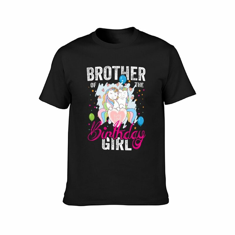brother of birthday girl unicorn cute love horses T-Shirt customizeds cute tops men t shirt