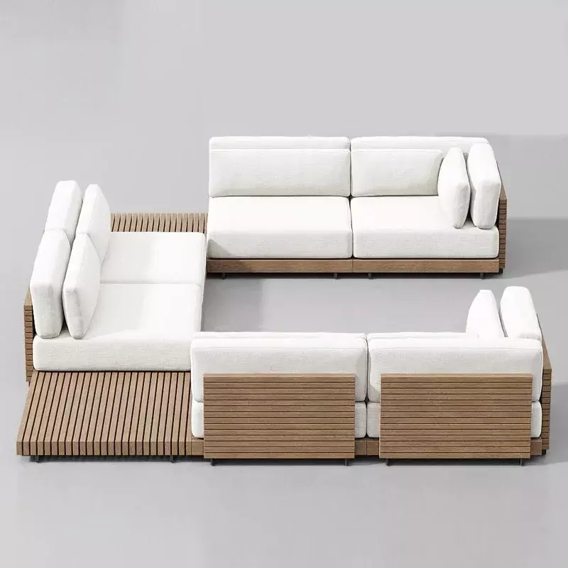 Customized Nordic high-end outdoor sofa, solid wood coffee table combination, waterproof outdoor villa, courtyard,
