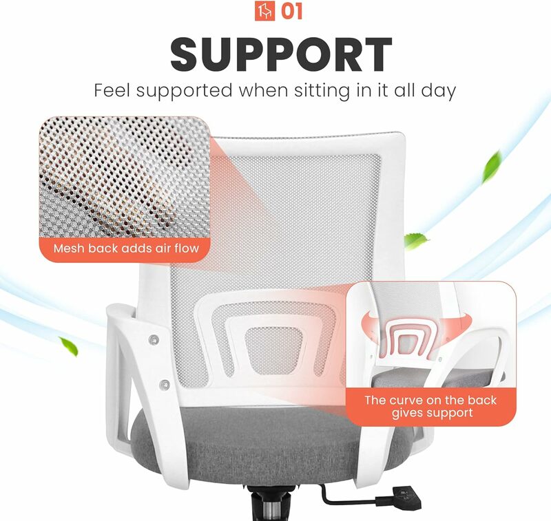 Office Computer Desk Chair Gaming-Ergonomic Mid Back Cushion Lumbar Support with Wheels Comfortable Blue Mesh Racing S
