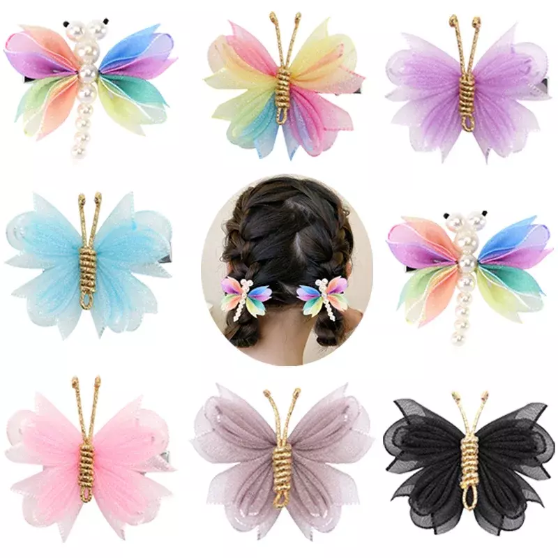2Pcs Cute Pearl Butterfly Hair Clips For Girls Sweet Kids Hairpins Barrette Summer Headwear Hair Accessories Hair Ornament Clip
