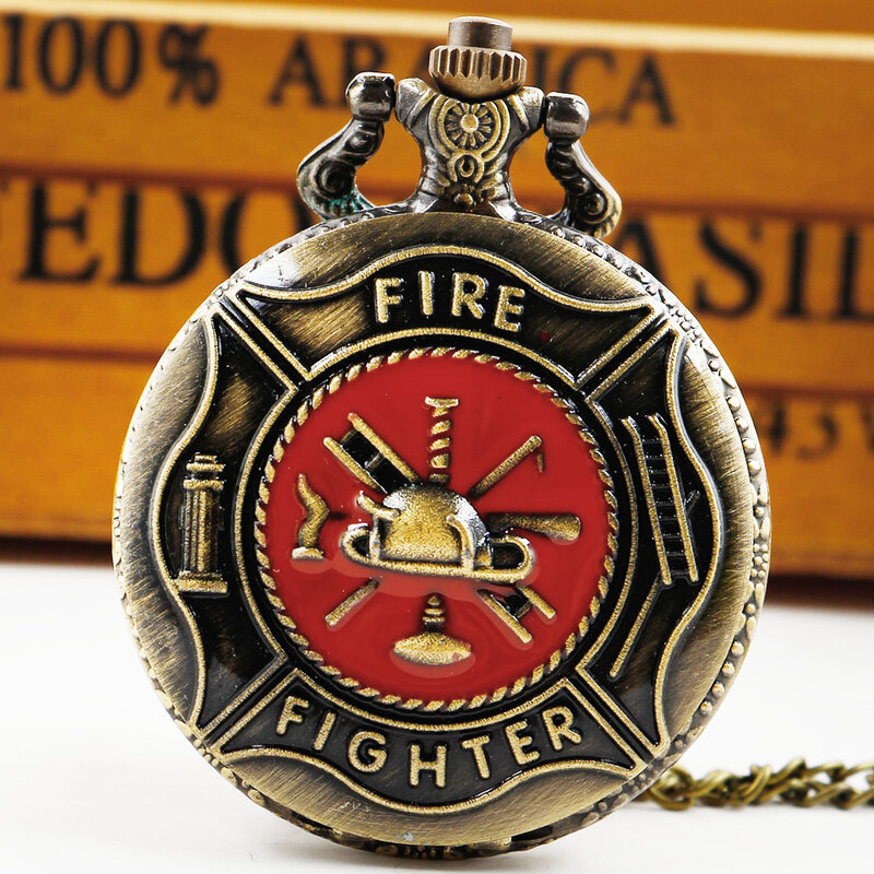 Reloj de bolsillo de cuarzo con cadena Fob para hombre y mujer, pulsera de mano con diseño de bombero exquisito y Vintage, de alta calidad, colgante para regalo