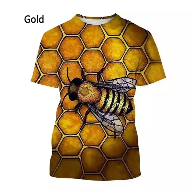 남성용 루즈한 3D 프린트 꿀벌 만화 패턴, 크리에이티브 패션, 캐주얼 남성 반팔 티셔츠, 크루넥 탑, 매일 여름