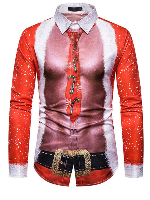 Maglietta natalizia camicia manica lunga bottone albero di natale modello HD morbido e confortevole 2023 nuova camicia da uomo muscolare XS-6XL