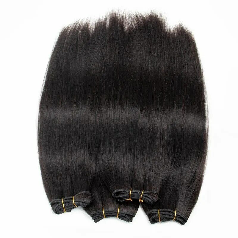 Extensiones de cabello humano Yaki ligero, mechones rectos Remy Yaki de doble trama, cosido en 100g/Paquete de 12-24 ", negro Natural