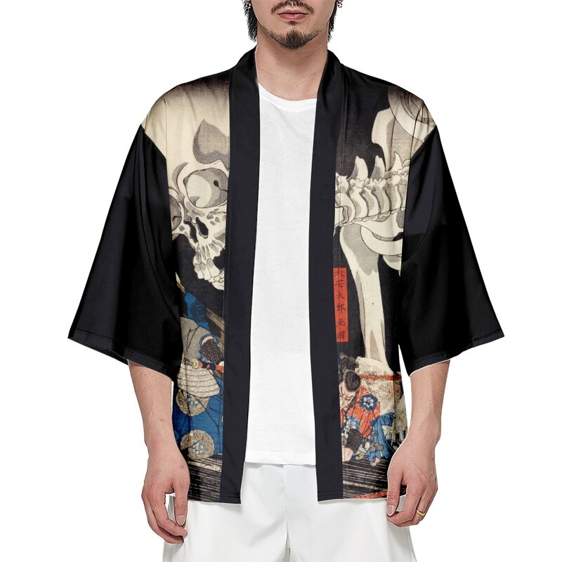 Japońskie Ukiyo w stylu Vintage z nadrukiem Kimono Streetwear męski sweter Haori Harajuku tradycyjne Yukata Plus rozmiar 5XL 6XL