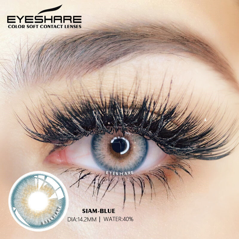 Eyeshare-目用コンタクトレンズ,化粧用アクセサリー,ブルーカラー,グリーンケース,2個