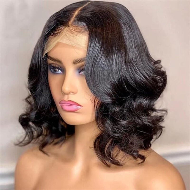 HD Invisible Lace Front Wigs Short Body Wave Human Hair Pre Plucked Transprent Lace Frontal Wigs for Woman Cosplay