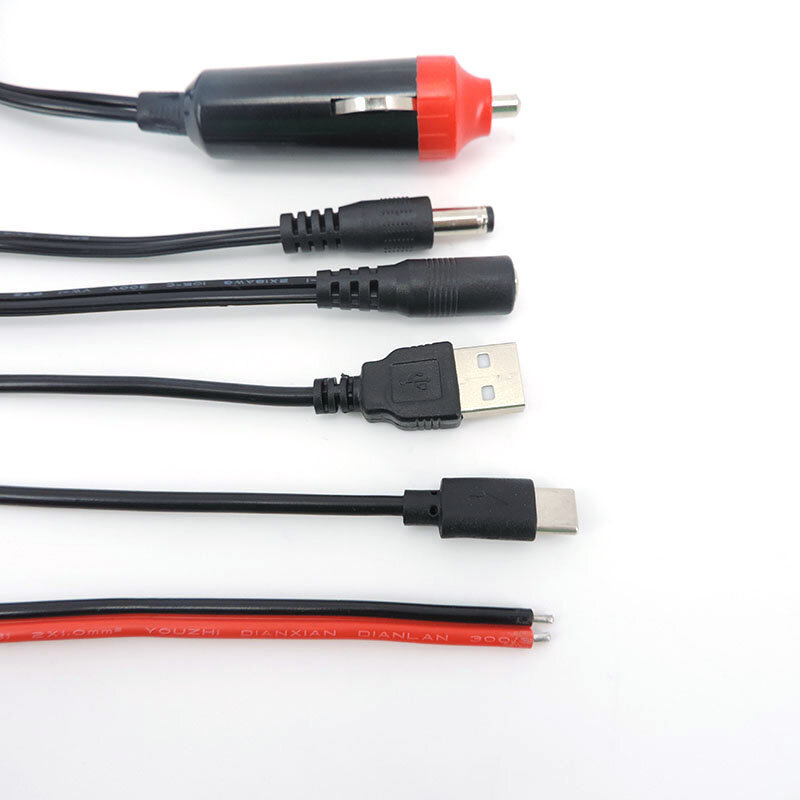 Isqueiro duplo do carro, USB tipo C, macho para fêmea, conector de 5V, carregador de soquete, W28, DC 5.5x2.1, 12V