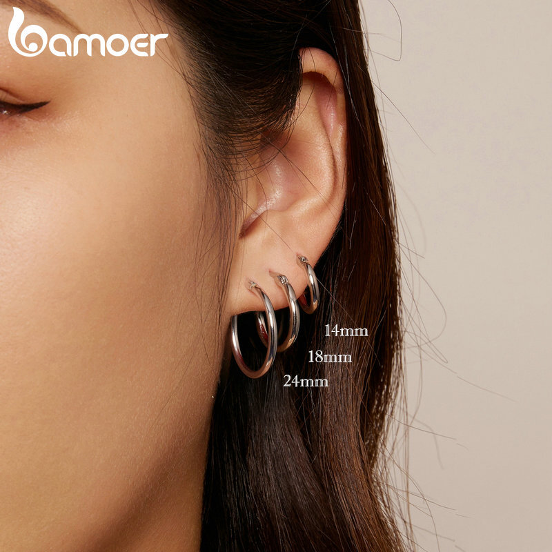 BAMOER-Boucles d'oreilles créoles hypoallergéniques en argent regardé 925 pour femme, tube standard plaqué or blanc 14 carats, classique audacieux