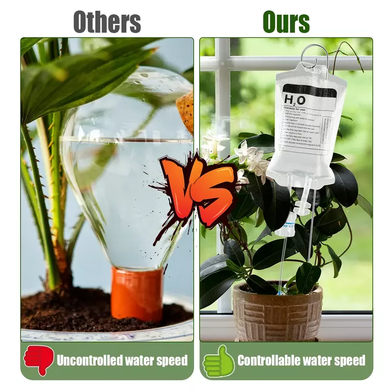 植物水やりバッグ,ドリップ防止,金属製フック,自動散水装置,調整可能な水出力,速度植物,350-1000ml