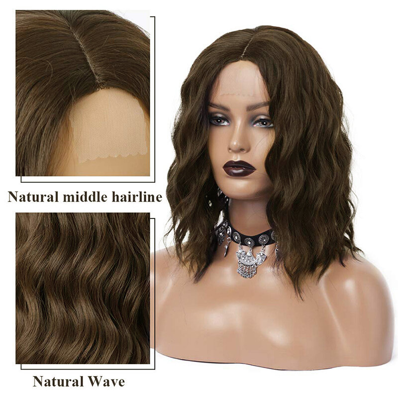 Peruca curta preta para mulheres, parte do meio, cabelo encaracolado sintético, perucas na largura do ombro, aparência natural, uso diário de festa, moda