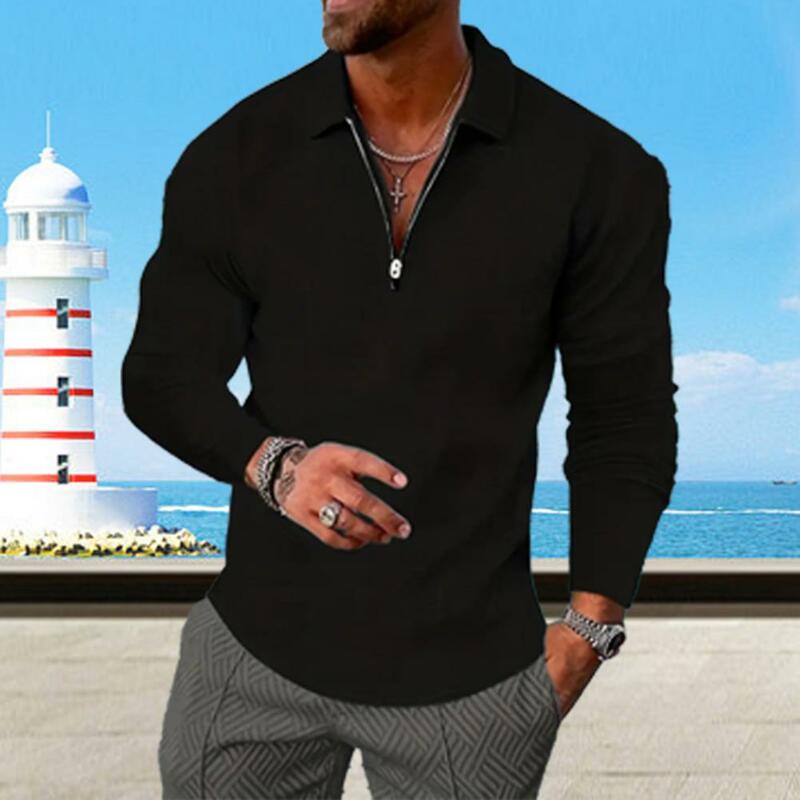 Men Shirt Soft Breathable Men's V-neck Pullover Stylish Lapel Design Slim Fit for Business Casual Wear in Fall Spring Breathable