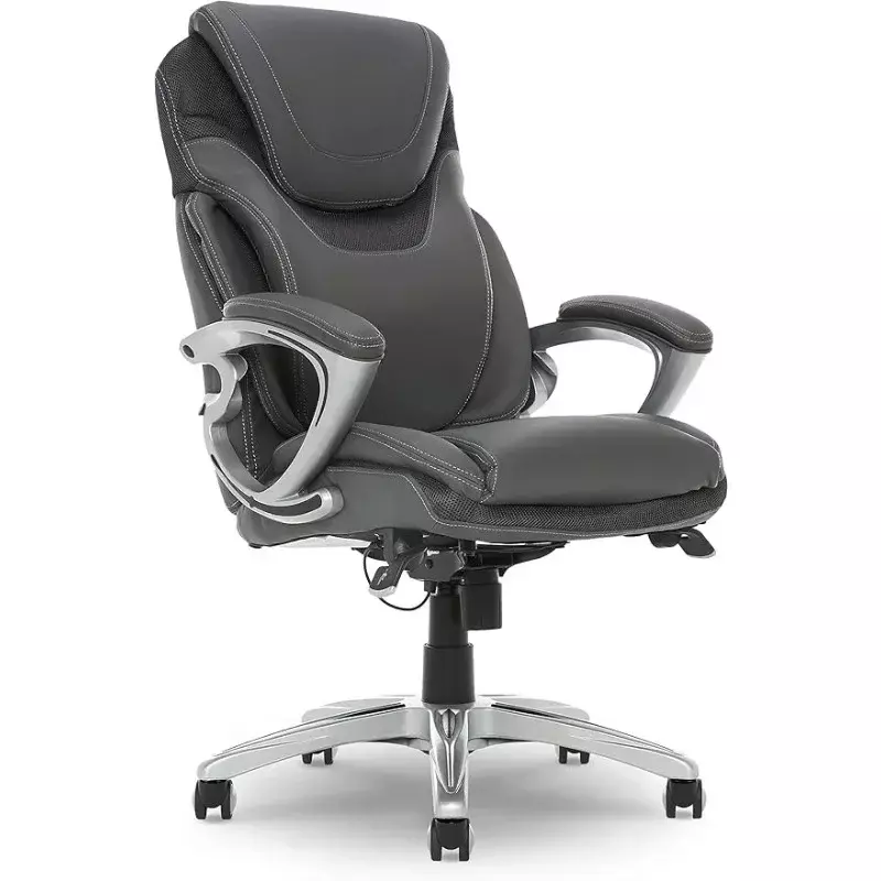 Bryce Executive Office AIR lędźwiowy technologia ergonomiczny krzesło do pracy na komputerze z warstwowym poduszki, skóra wiązana, szary