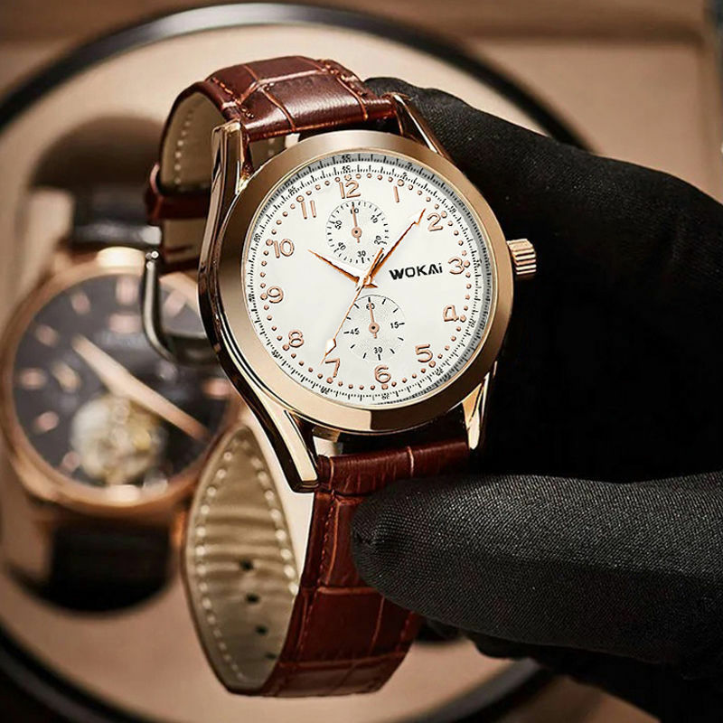 Reloj Hombre WOKAI Watch Men Casual Business Watches Leather Band Analog Quartz Wristwatches Men Cheap Price Dropshipping