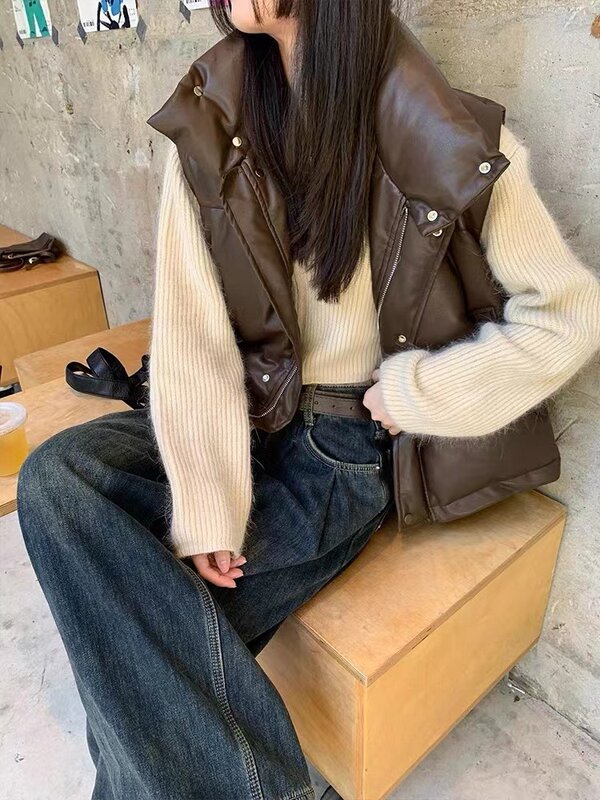 2024  New Style Women's Fashion Thickened Down Genuine Sheepskin Leather Vest