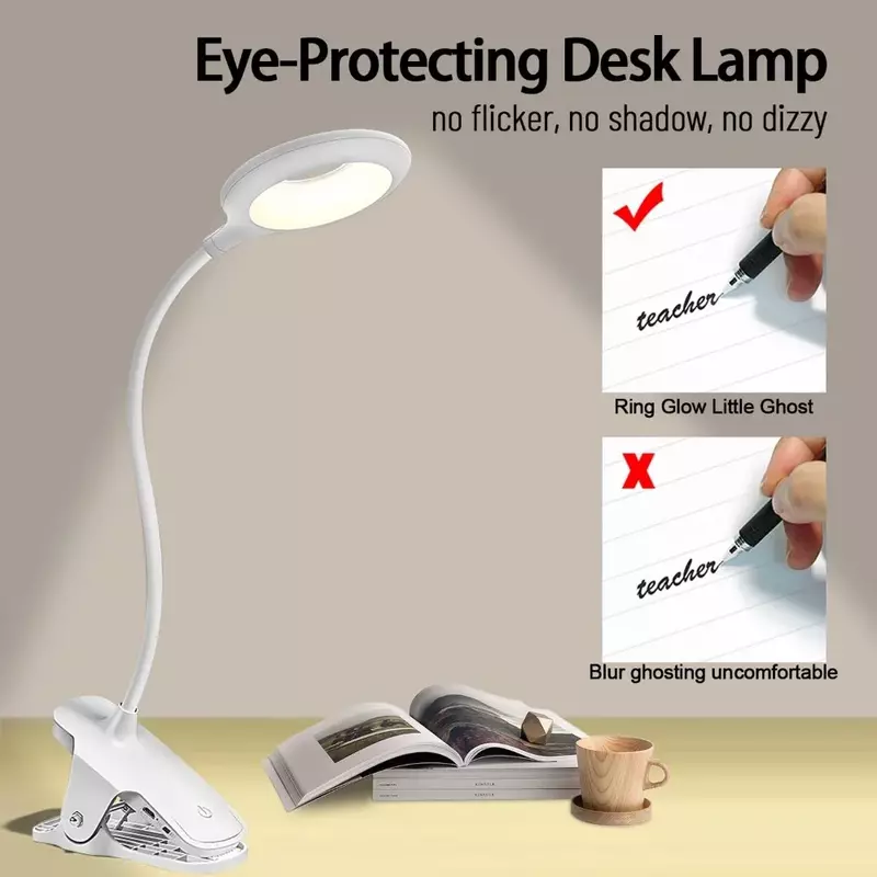 Lampe de bureau à clipser portable à 3 niveaux de luminosité, veilleuse de lecture LED, lampe de bureau aste, lampe de livre d'étude à intensité variable