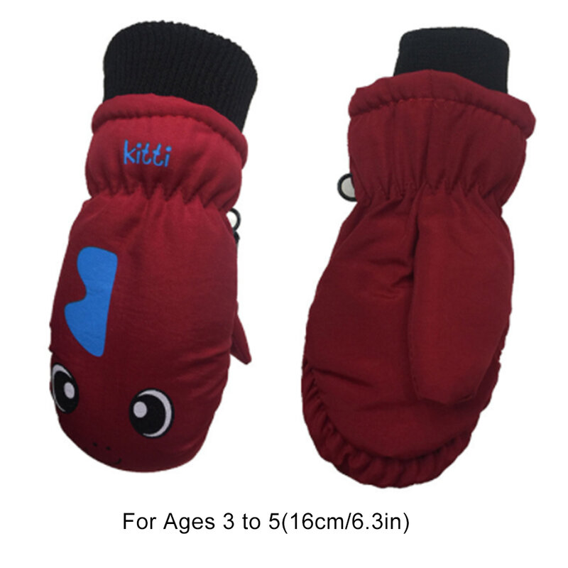 1 para rękawiczek dziecięcych zimowych wodoodpornych ciepłych rękawiczek wytrzymałych kreskówek z nadrukiem zagęszczają zajęcia na świeżym powietrzu na zimna pogoda czarne L