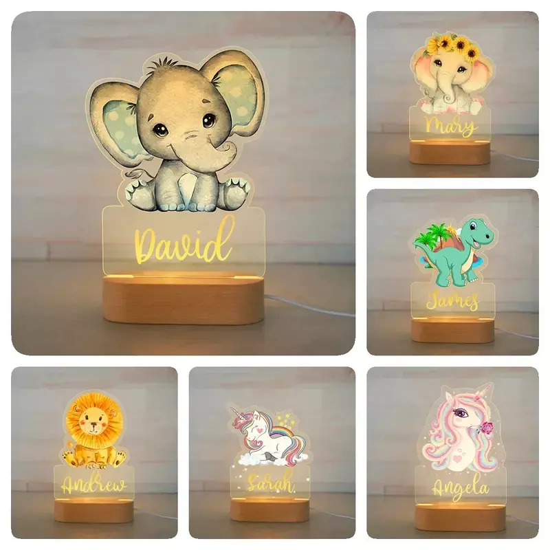 Personalized Children Animal Night Light Custom Name Acrylic Lamp for Baby Kids Bedroom Home Decoration Birthday Christmas Gift