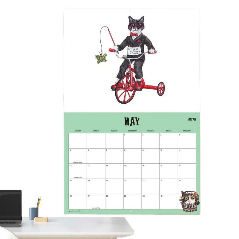 Kalender kucing 2024 kalender Bulanan dinding 12 bulan lucu dari 2024 Januari 2024 cantik kalender Bulanan dinding kucing Scaredy lucu untuk
