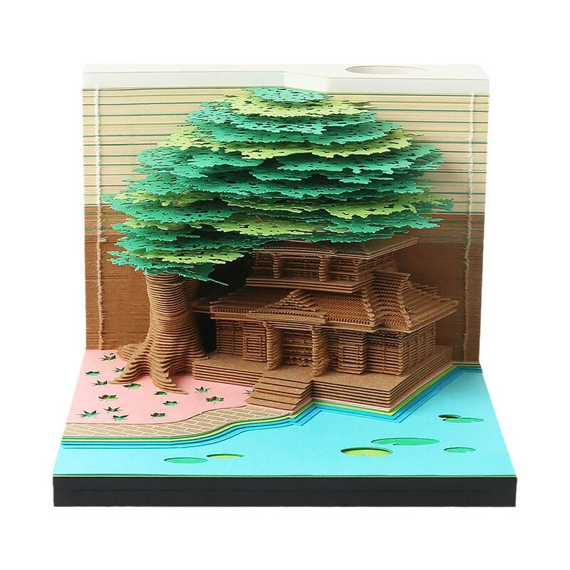Omoshiroi แผ่นจดบันทึก3D แผ่นจดบันทึกรูปต้นไม้3D สมุดบันทึกน่ารัก3D ของขวัญแนวศิลปะคริสต์มาส R7C2กระดาษศิลปะ