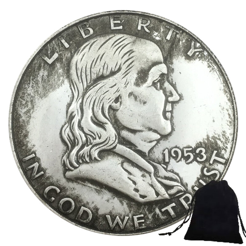 Luksusowa 1953 Liberty Franklin za pół dolara zabawna para artystyczna moneta/decyzja w klubie nocnym/szczęśliwa pamiątkowa kieszonkowa moneta + torba na prezent