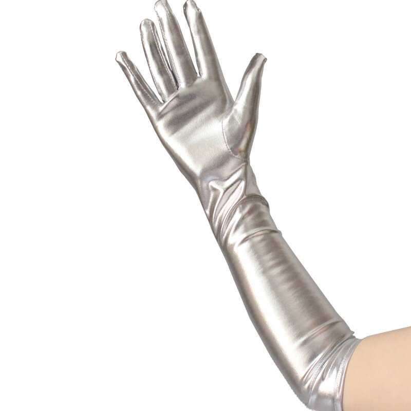Show gloves Gold Silver Fake Leather Metallic Gloves Evening Party Performance Mittens Women Elbow Length Long Latex Hand Wear