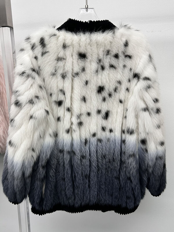 Fur coat V collar short loose version gradient color design warm and comfortable 2023 winter new 1128