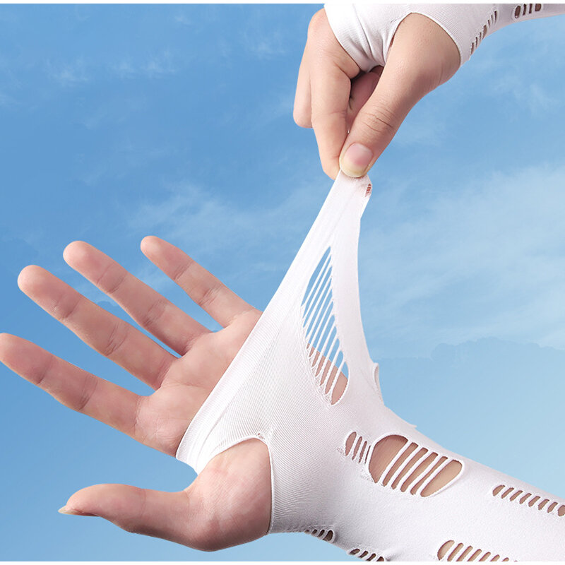Hollow Out Anti-sunburn Sleeve Arm Sleeves Protector Solar Summer Ice Silk Sleeves Pleated Breathable Fingerless High Elasticity