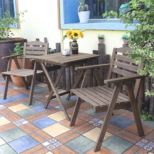 Ensembles de meubles de jardin pliants avec cadre en métal, balcon extérieur, table basse et chaise en bois