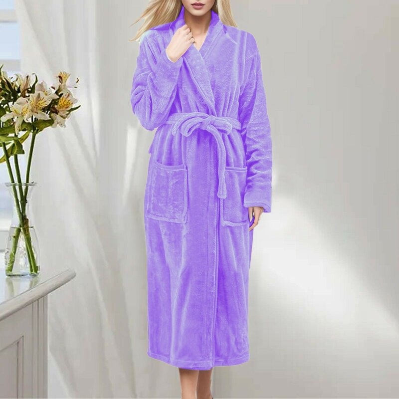Addensare Fuzzy Robes accappatoio lungo donna Fleece Warm Hooded Robe Rabbit flanella Kimono accappatoio vestaglia Velvet Sleepwear