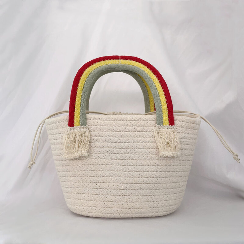 Borsa estiva da donna Rainbow Top Handle borse borse tessute in cotone borse da spiaggia morbide borse da mare per bambini stile dolce
