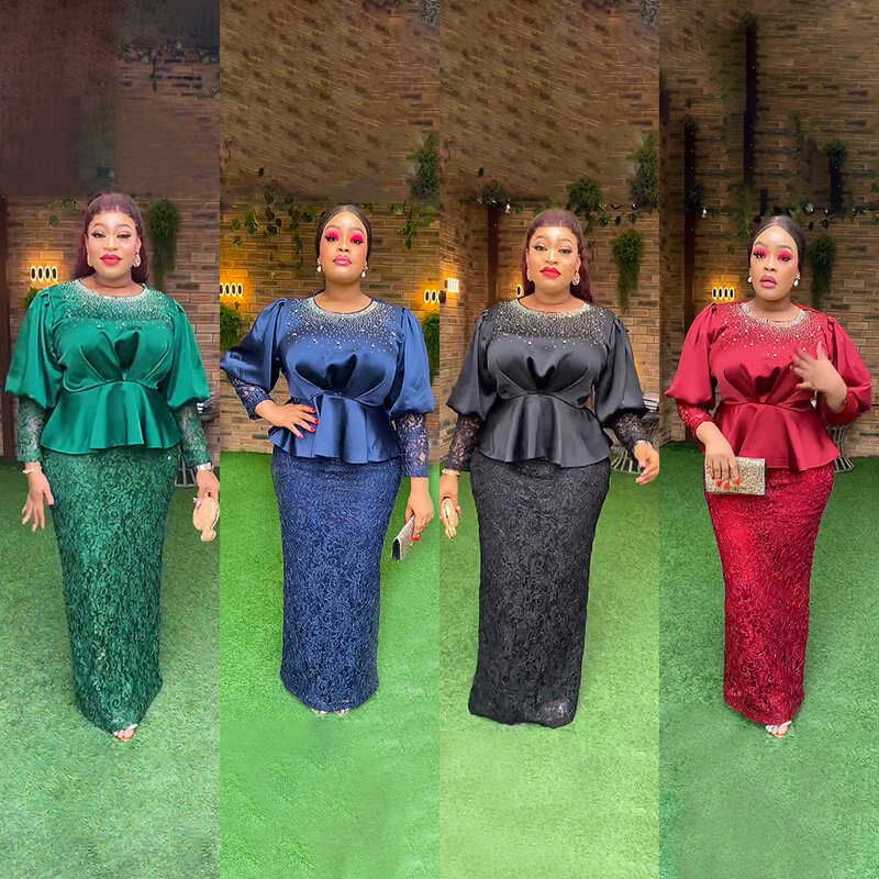 Elegant African Plus Size Party Dresses for Women Dashiki Ankara Lace Wedding Sexy Bodycon Maxi Robe Luxury Evening Dresses 2024