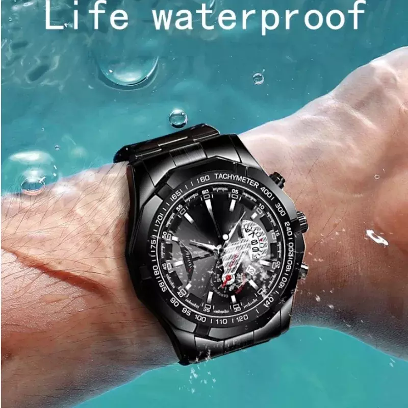 Kegllect-reloj de cuarzo de acero inoxidable para hombre, cronógrafo de pulsera resistente al agua con calendario luminoso, de lujo