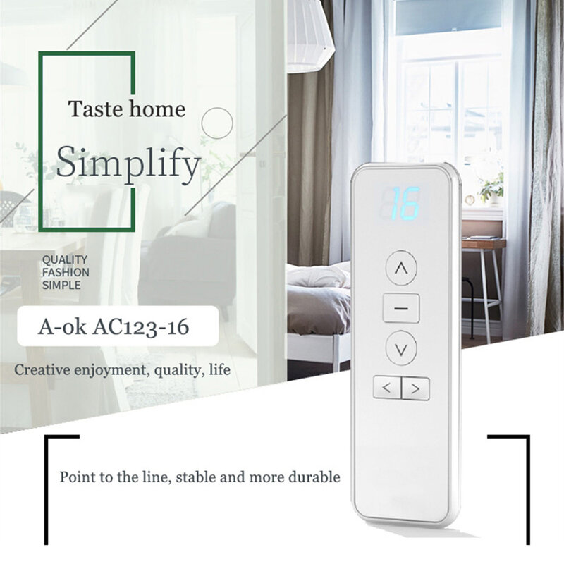 A-OK AC123 1/2/6/16-CH Remote Controller RF433Transmitter for A OK Electric Curtian Motor,Wireless Control Intelligent Home