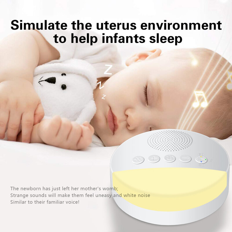 휴대용 아기 백색 소음 기계, USB 충전식, 시간 제한 종료 수면 기계, 아기 수면 소리 플레이어, 야간 조명 소음 플레이어